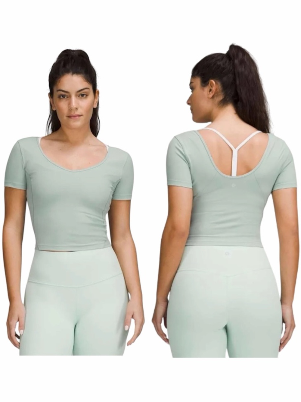 Lululemon Women Align T-Shirt Silver Blue (Sage Green) Short Sleeve Crop Top 10